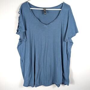 Torrid 3 Premium Tee Blue 100% Cotton Lace Up Sleeve V-Neck Plus Size Top Womens
